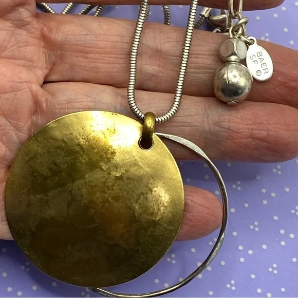 BAER SF Marjorie Baer Mixed Metals Long Brass & Silver Necklace - Picture 6 of 12